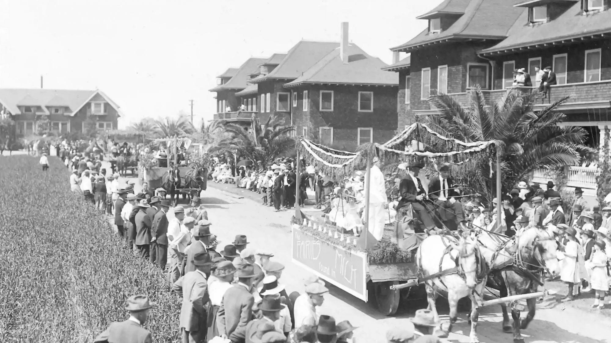 A scene of a TV Picnic Day parade circa the turn of the 20th century
